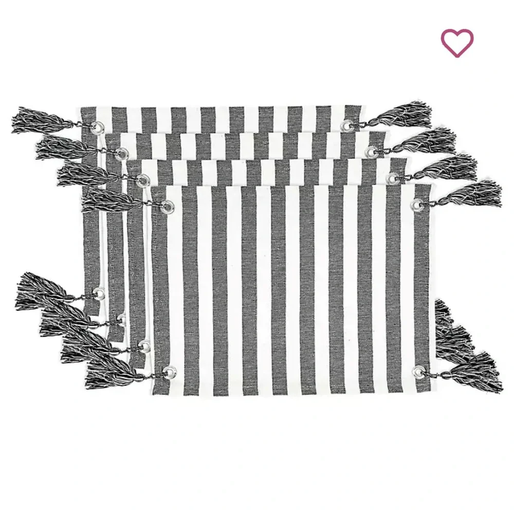 S Lifestyle Cotton Black and White Striped‎ Tassel Placemats, Set of 4 HH